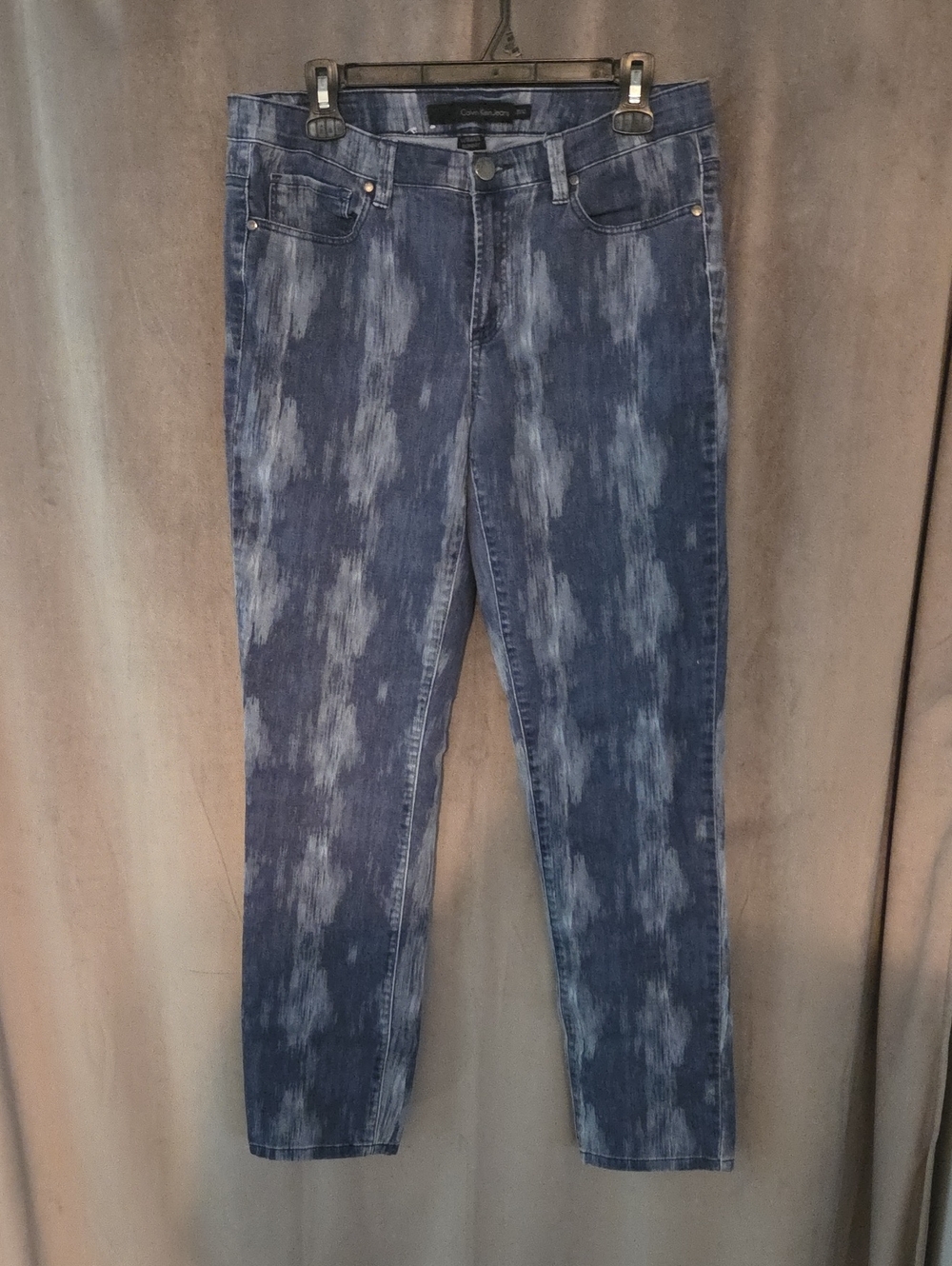 Calvin Klein Size 12 Jeans Blue Patterned Skinny Jeans